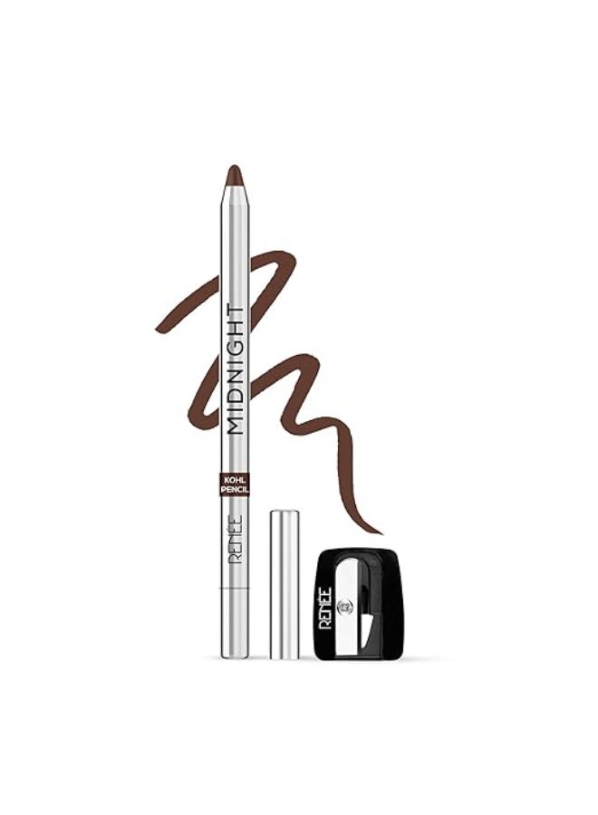 RENEE Midnight Kohl Pencil- Brown | Waterproof, Smudge-proof Kajal With Sharpener | Matte Finish, Long-lasting Upto 24 Hours | One-swipe Application With Vitamin E | 1.5 g - Image 1